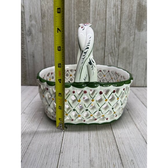Vtg Holu Painted Lattice Basket Oval Ceramic with Braid Handle Portugal 7" Tall - Picture 7 of 10